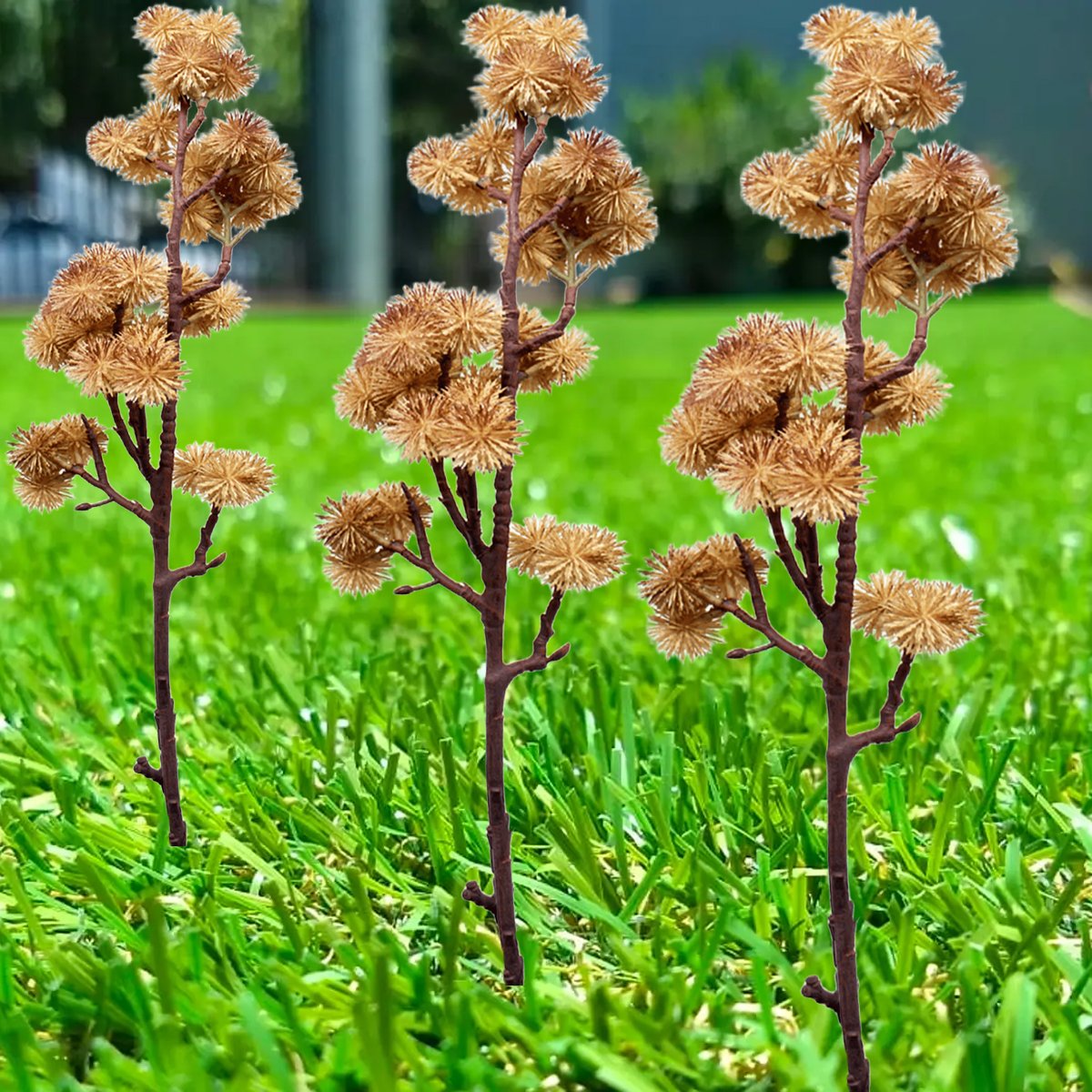 Kit 4 Plantas Artificiais Mamonas Marrom Enfeite Jardim 70cm
