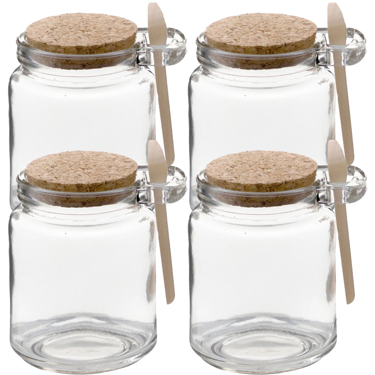 Kit 4 Pote Vidro Borossilicato Colher De Madeira Rolha 240ml