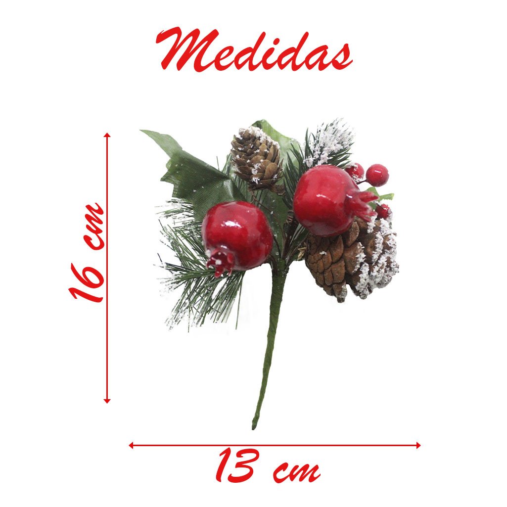 Kit 4 Ramos Romã Decoração De Natal Artificial Com Detalhes Branco 16cm