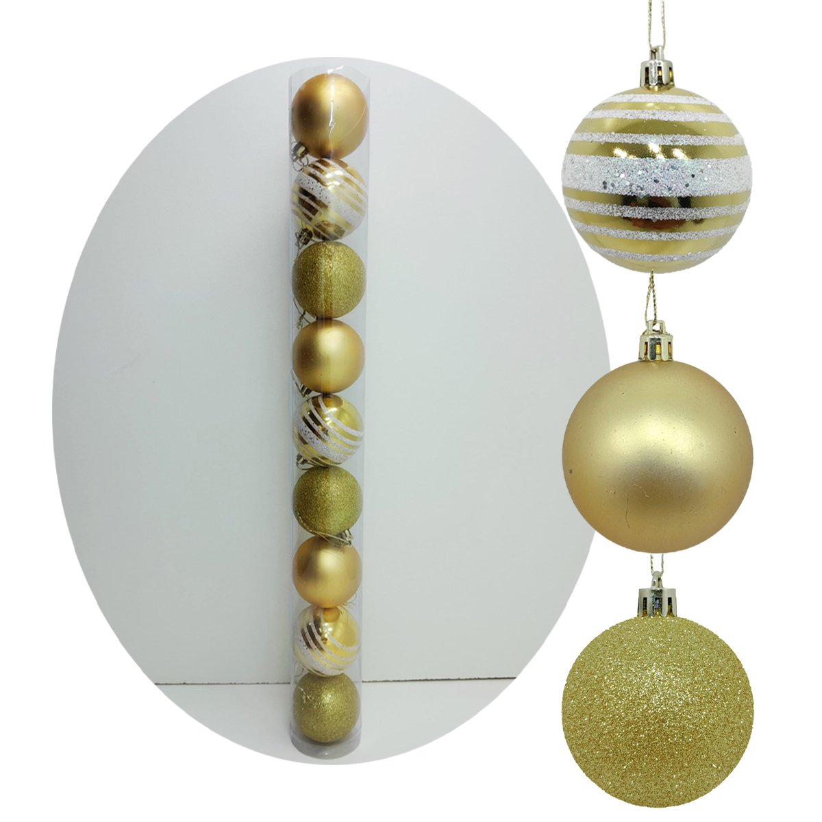 Kit 45 Bolas Enfeite Natalino Árvore De Natal Gliter Dourada