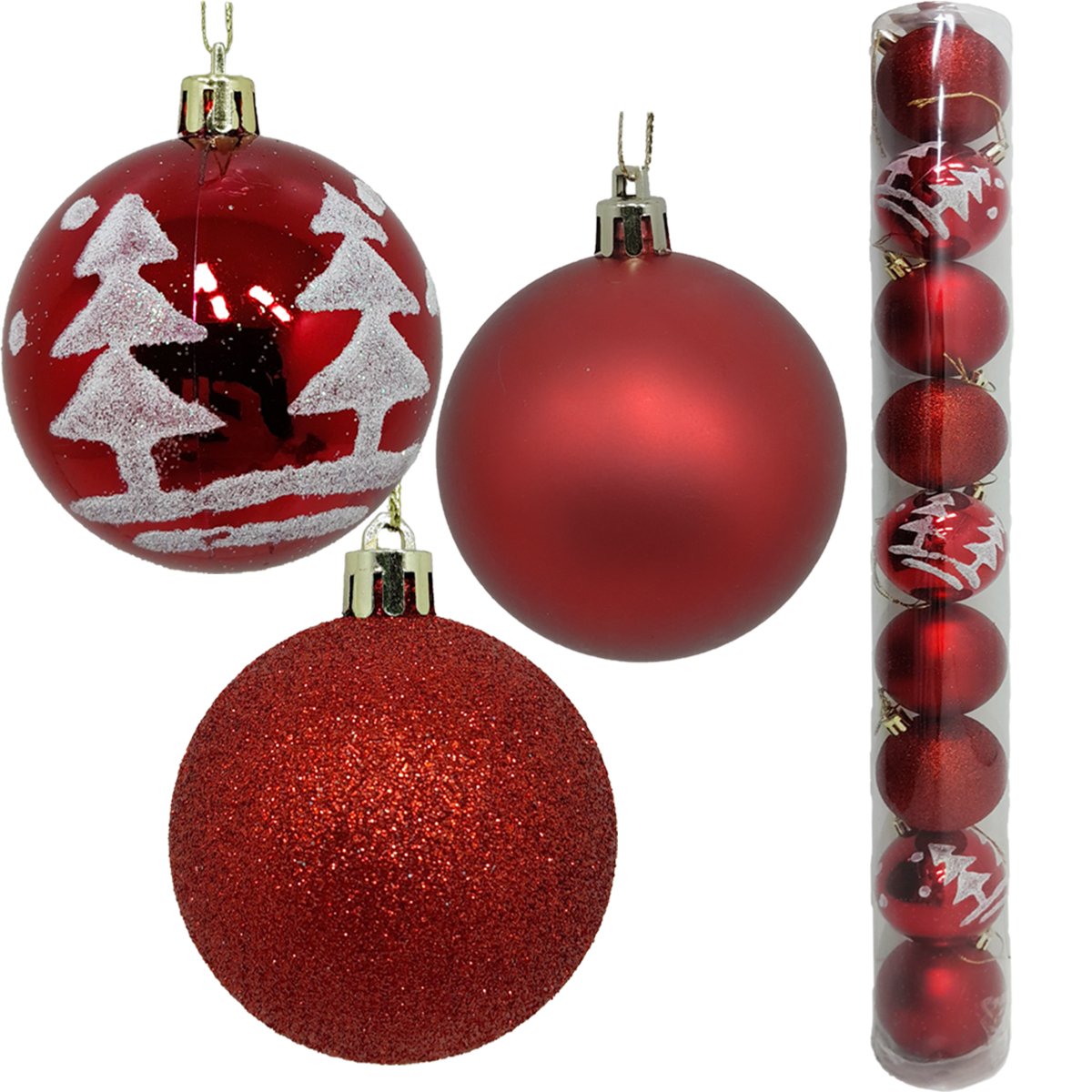 Kit 45 Bolas Enfeite Natalino Árvore Natal Vermelho Glitter