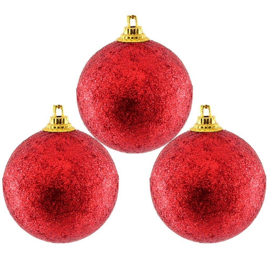 Kit 48 Bolas Enfeite Árvore Natal Vermelha Glitter 4,8cm