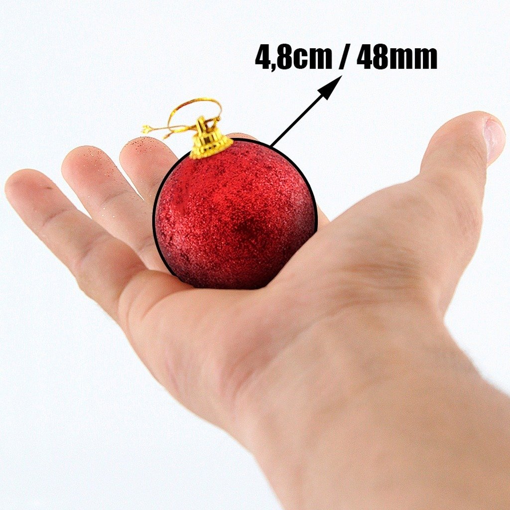 Kit 48 Bolas Enfeite Árvore Natal Vermelha Glitter 4,8cm
