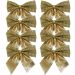 Kit 48 Enfeite Árvore Natal Laço Lacinho Gliter Dourado 6cm