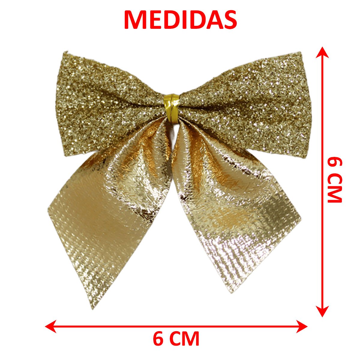 Kit 48 Enfeite Árvore Natal Laço Lacinho Gliter Dourado 6cm
