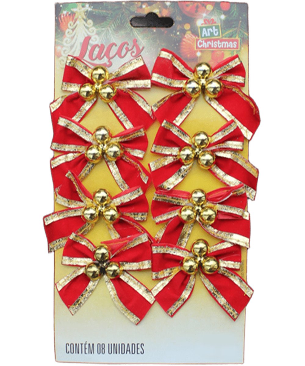 Kit 48 Laços Com Bolinhas Enfeite Natalino Dourado Brilhante