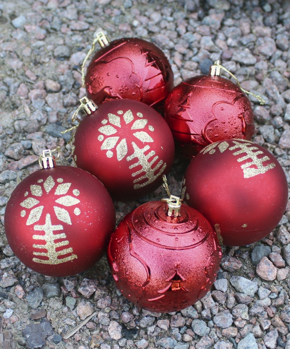 Kit 6 Bolas De Natal Enfeite Árvore De Natal Vermelha 80mm