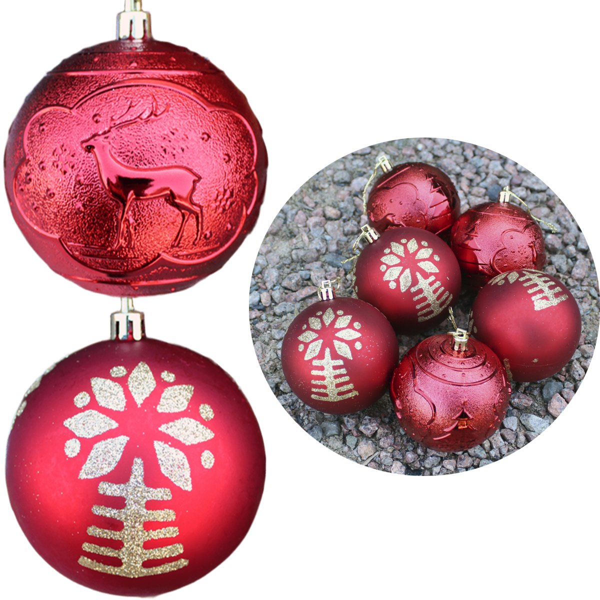 Kit 6 Bolas De Natal Enfeite Árvore De Natal Vermelha 80mm