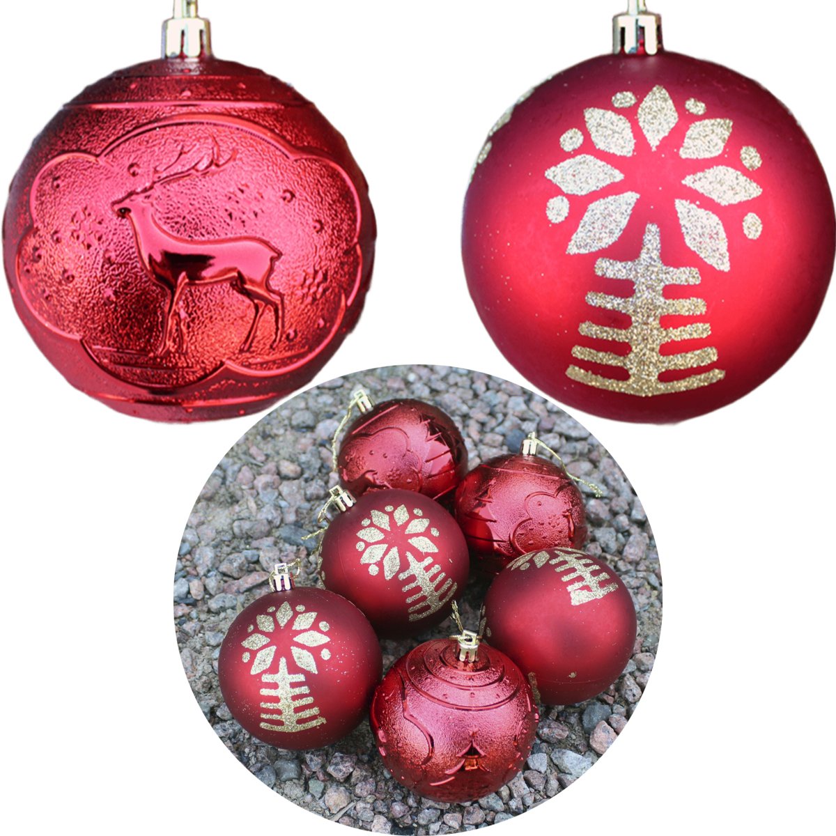 Kit 6 Bolas De Natal Enfeite Árvore De Natal Vermelha 80mm