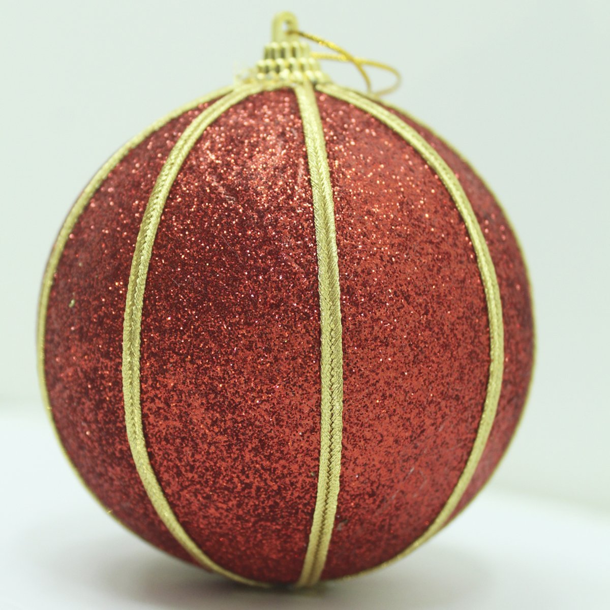 Kit 6 Bolas Glitter Vermelho Árvore De Natal Artesanal 8cm