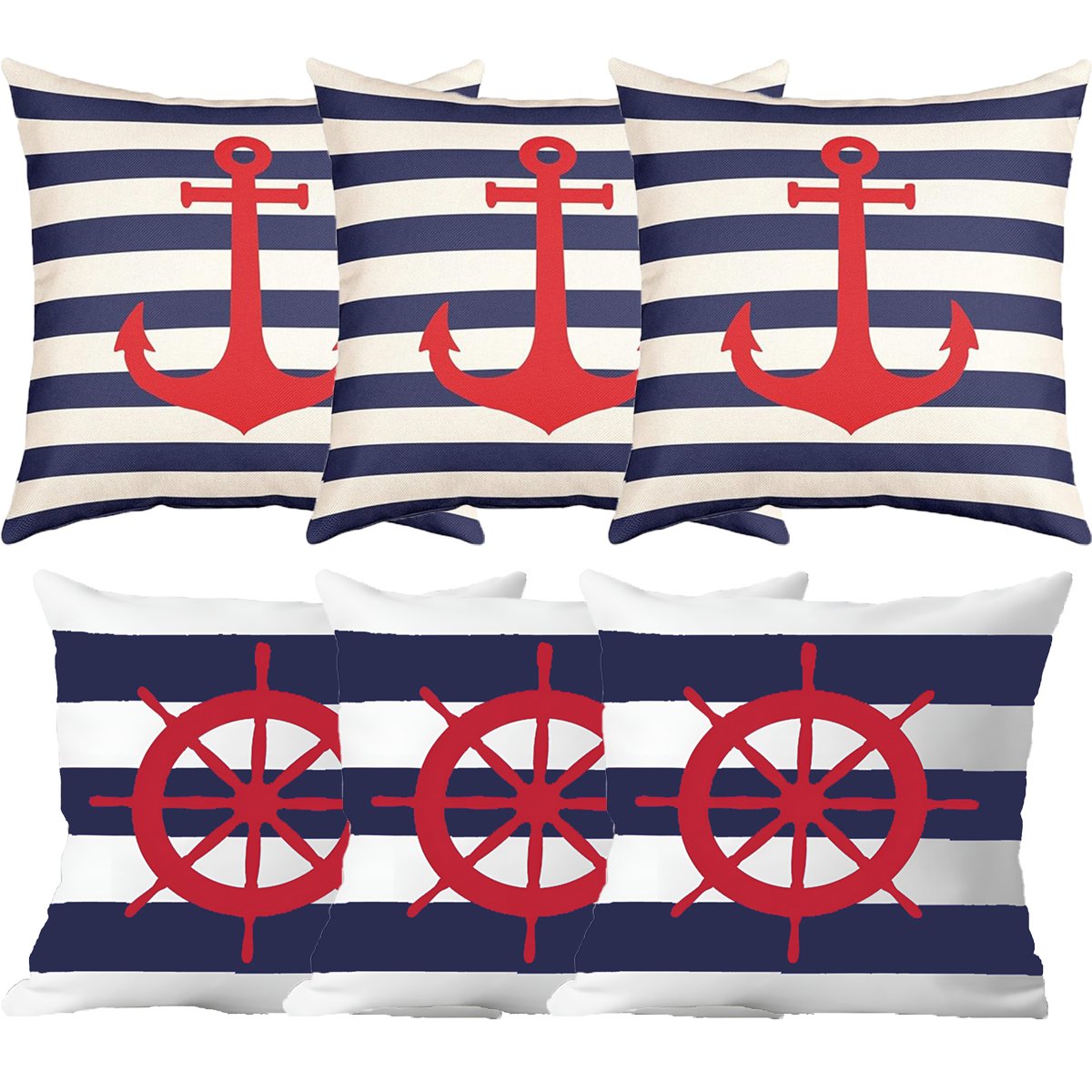 Kit 6 Capas De Almofadas Timão e Âncora Vermelho Marítima