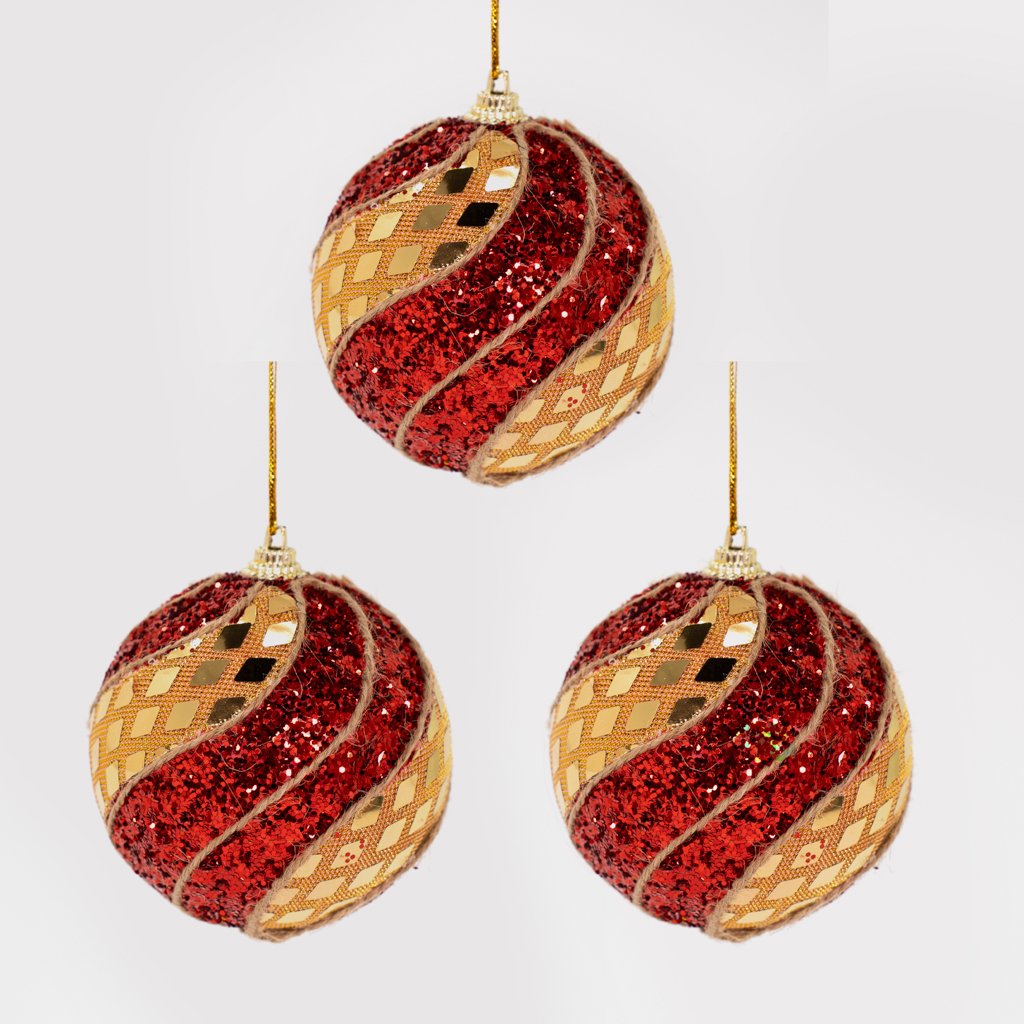 Kit 6 Enfeite Bola Natalina Árvore Natal Vermelho Artesanal