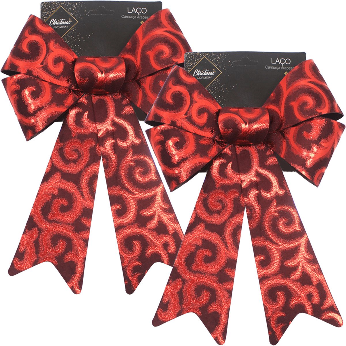 Kit 6 Laço Vermelho Em Camurça Brilhante Enfeite Natal 32cm