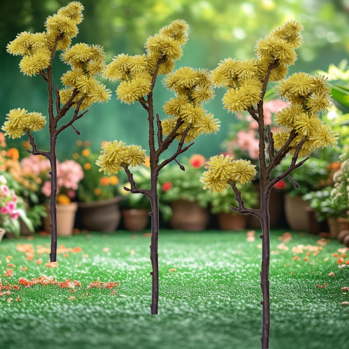 Kit 6 Plantas Artificial Mamonas Amarelo Escuro Jardim 70cm