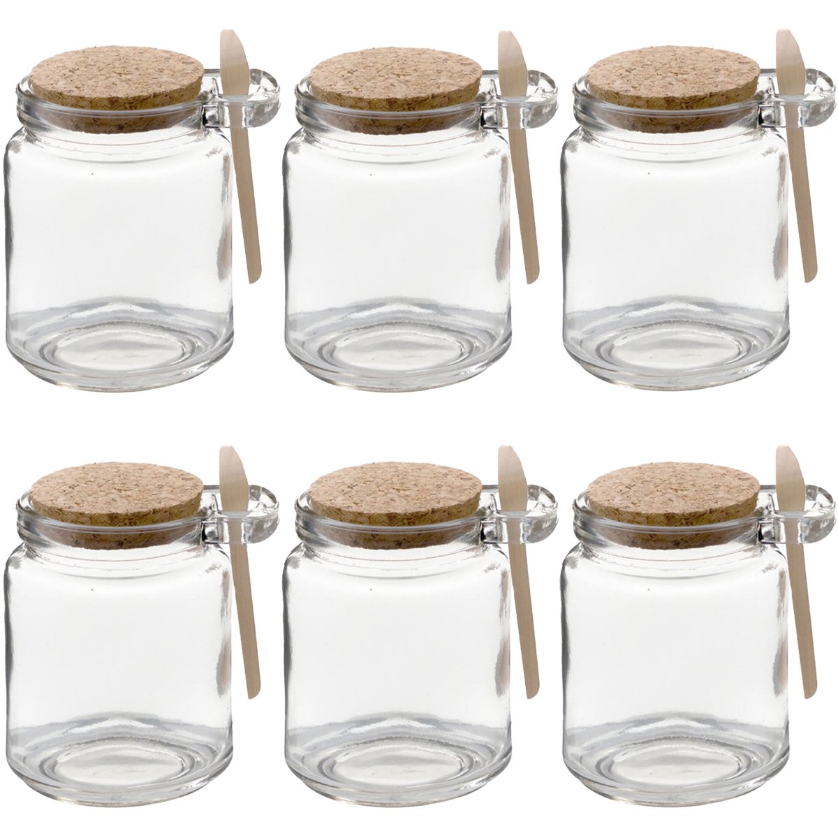 Kit 6 Pote Vidro Borossilicato Colher De Madeira Rolha 240ml