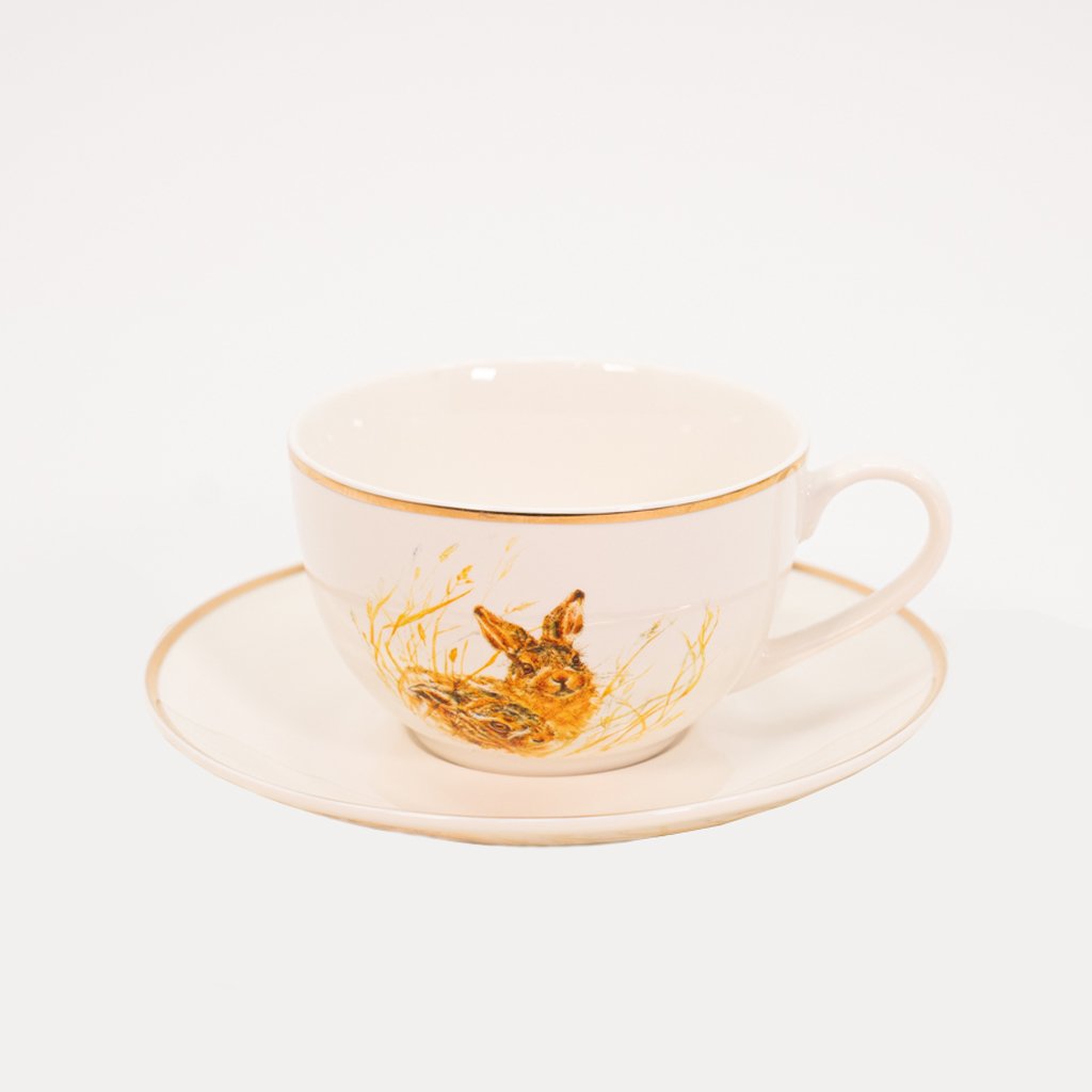 Kit 6 Xícaras Chá Café Páscoa Coelho em Porcelana Branca 210ml