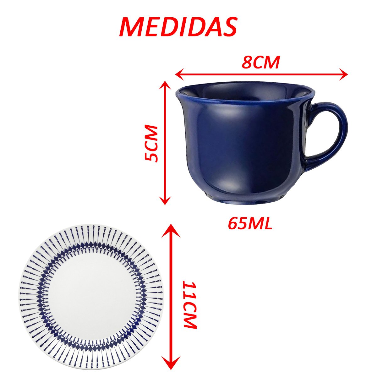 Kit 8 Xícara Biona Com Pires Cerâmica Vintage Cafezinho 65ml
