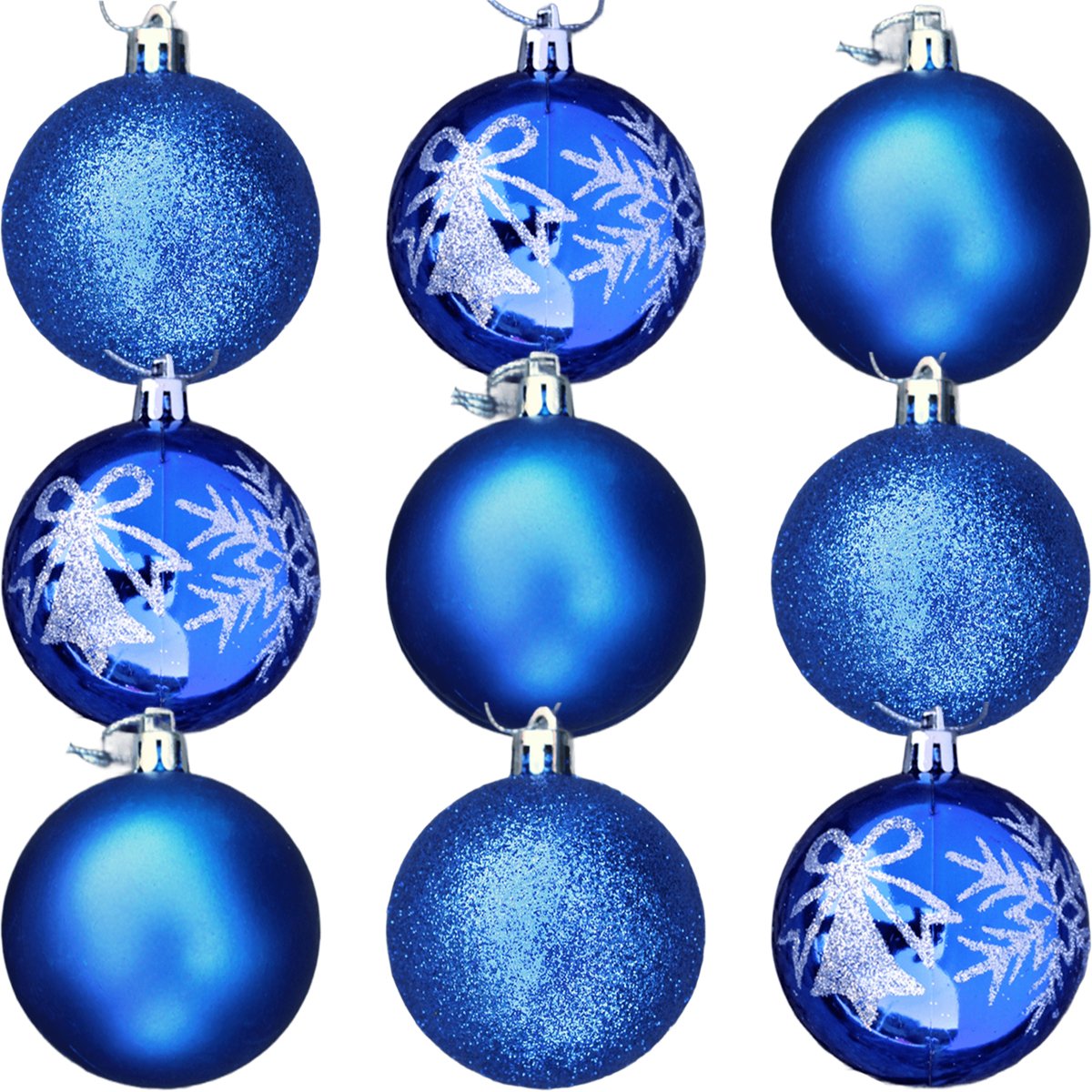 Kit 9 Bolas De Natal Árvore Natal Glitter Azul Enfeite 60mm