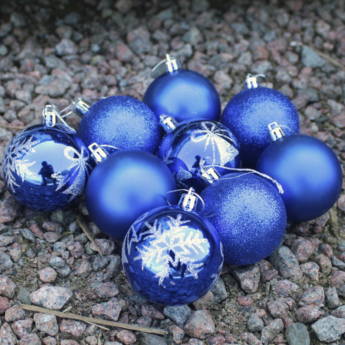 Kit 9 Bolas De Natal Árvore Natal Glitter Azul Enfeite 60mm