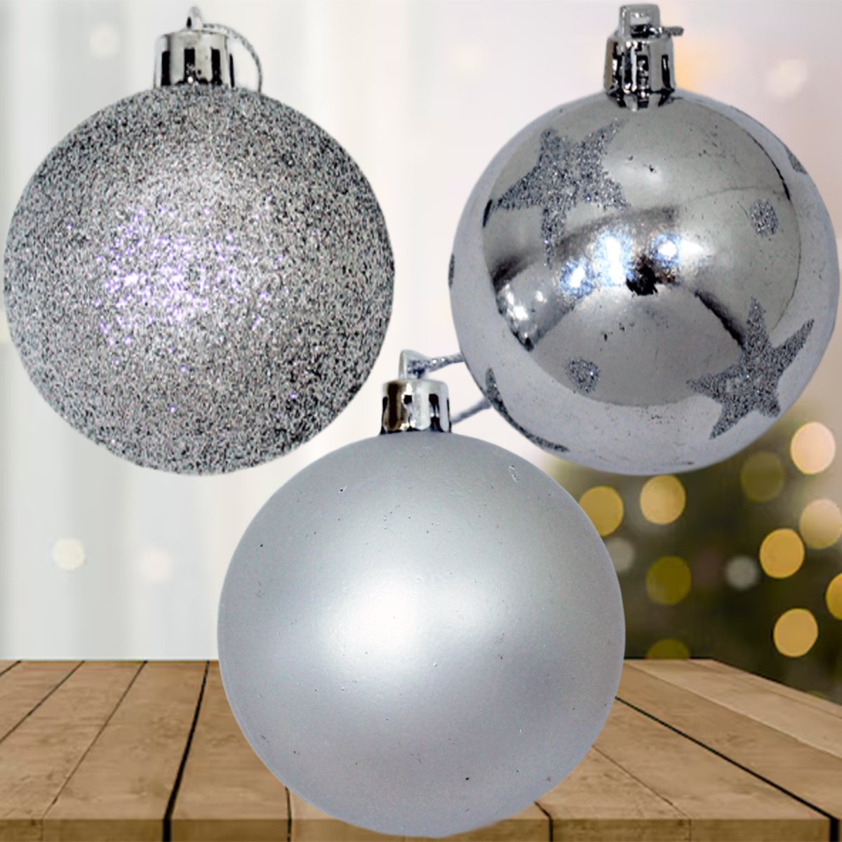 Kit 9 Bolas De Natal Árvore Natal Glitter Prata Enfeite 60mm