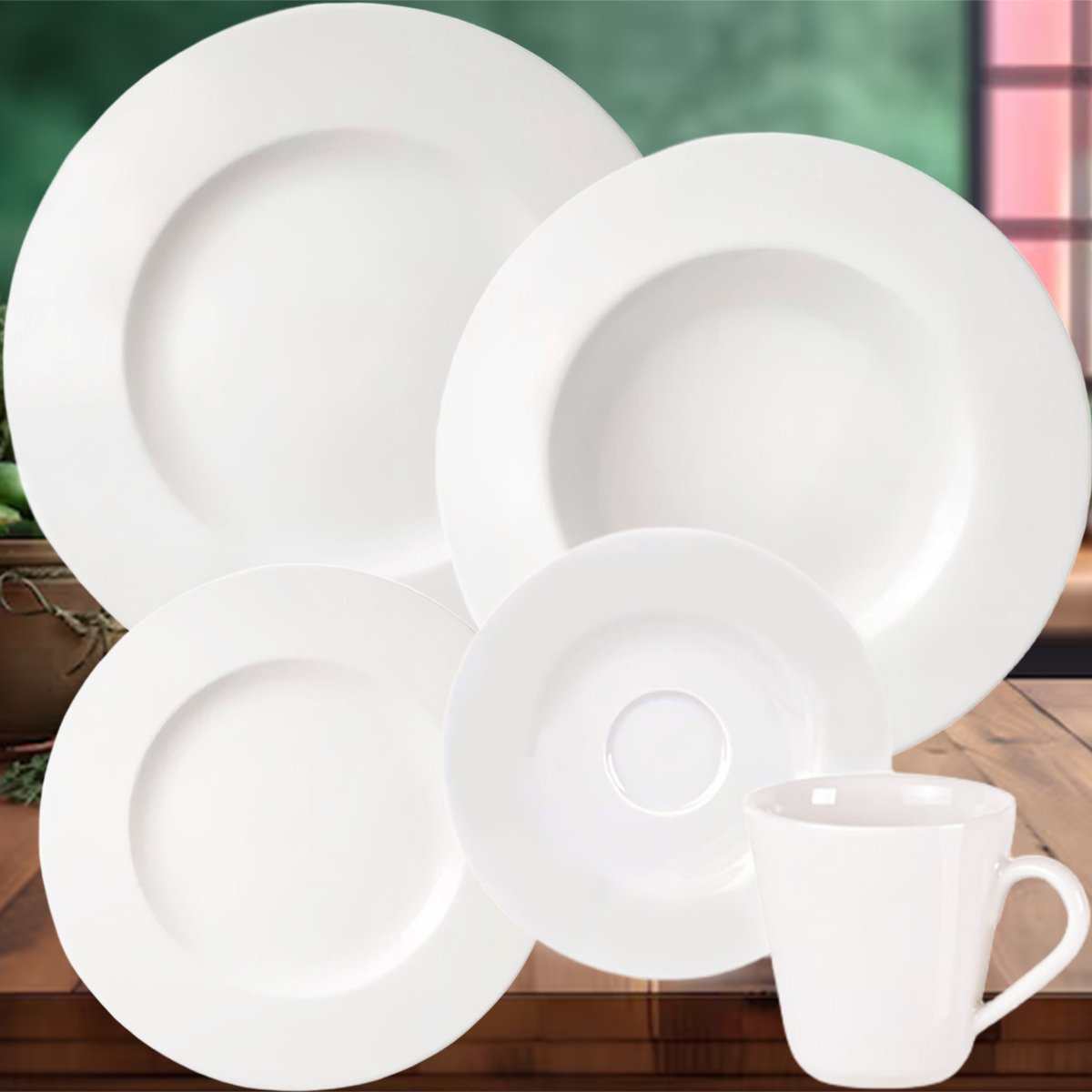 Kit Aparelho De Jantar 12 Pessoas 60Pçs Aba Larga Tramontina