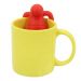 Kit Caneca Arredondada Colours Amarelo Cerâmica 330ml E Boneco Infusor de Chá Silicone
