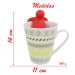 Kit Caneca Geométrica Estampada Cerâmica 330ml E Boneco Infusor de Chá Silicone