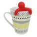 Kit Caneca Geométrica Estampada Cerâmica 330ml E Boneco Infusor de Chá Silicone