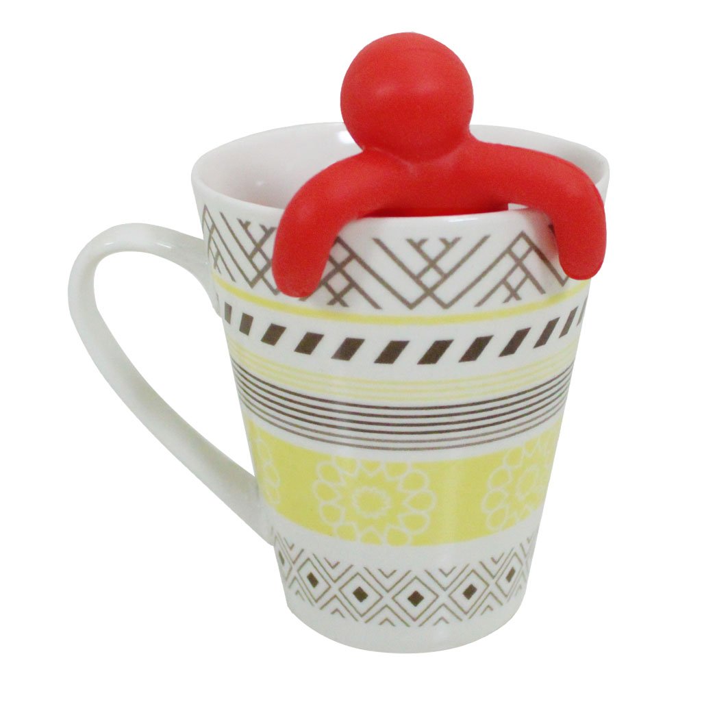 Kit Caneca Geométrica Estampada Cerâmica 330ml E Boneco Infusor de Chá Silicone