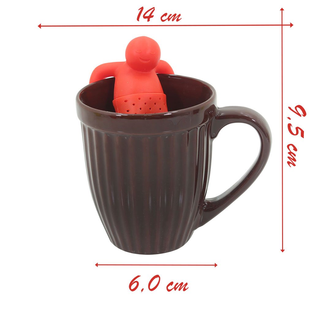 Kit Caneca Itália Colours Marrom Alto Relevo Cerâmica 350ml E Boneco Infusor de Chá Silicone