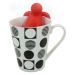 Kit Caneca Poá Bolinhas Monocromática Cerâmica 330ml E Boneco Infusor de Chá Silicone