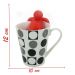 Kit Caneca Poá Bolinhas Monocromática Cerâmica 330ml E Boneco Infusor de Chá Silicone