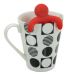 Kit Caneca Poá Bolinhas Monocromática Cerâmica 330ml E Boneco Infusor de Chá Silicone