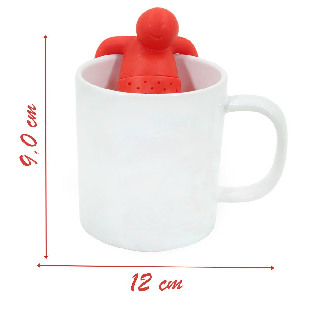 Kit Caneca Reta Colours Branca Cerâmica 330ml E Boneco Infusor de Chá Silicone