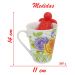 Kit Caneca Vintage Floral Estampada Cerâmica 330ml E Boneco Infusor de Chá Silicone