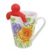 Kit Caneca Vintage Floral Estampada Cerâmica 330ml E Boneco Infusor de Chá Silicone