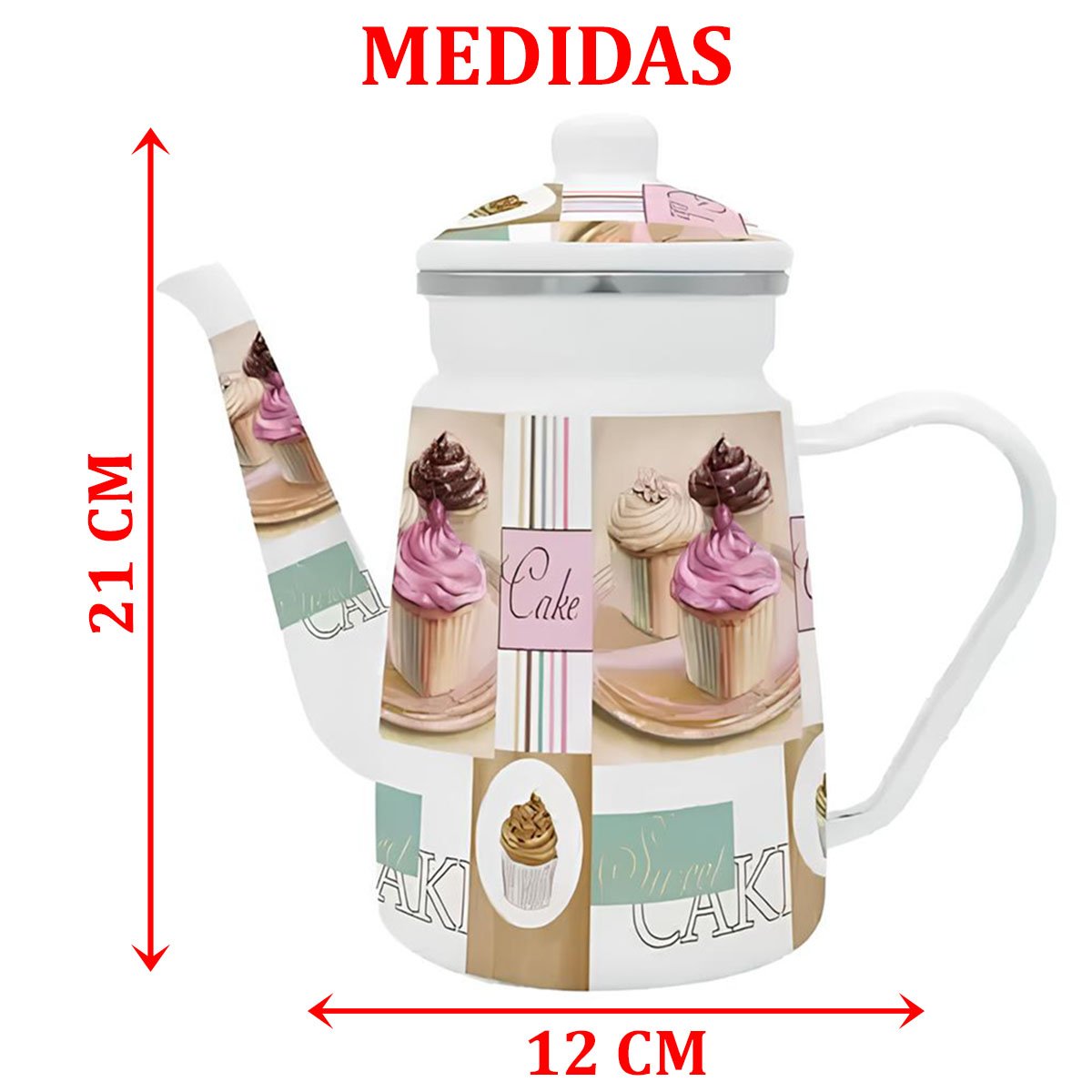 Kit Chaleira 2,5L Bule 1,2L Cake Esmaltados Indução Vintage