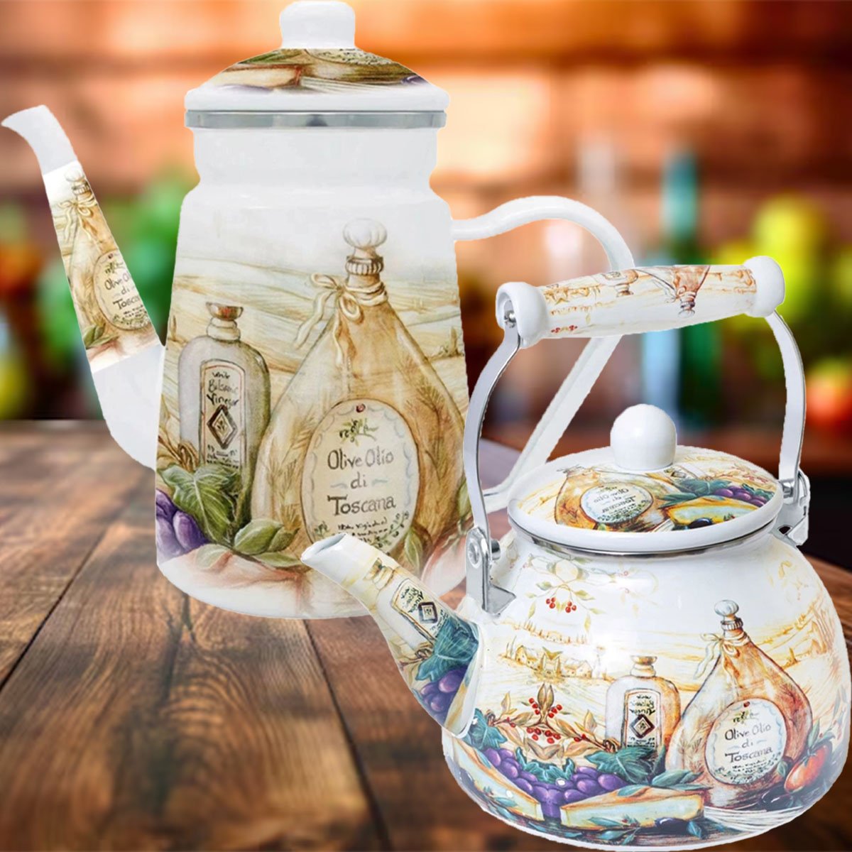 Kit Chaleira 2,5L Bule 1,2L Italy Esmaltados Indução Vintage