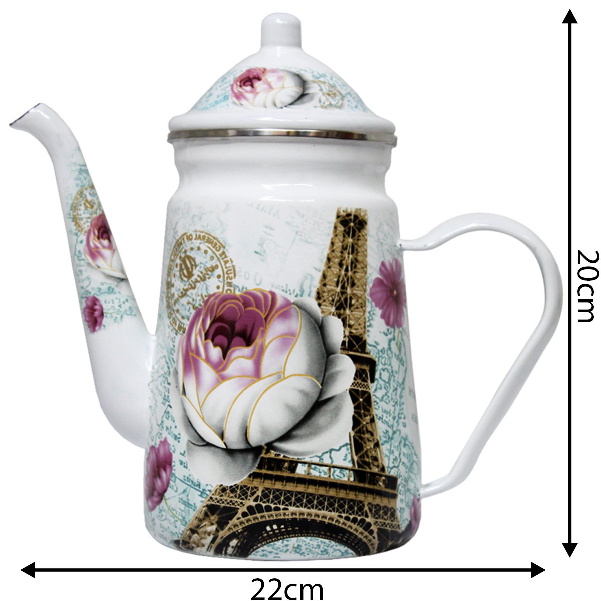Kit Chaleira 2,5l Bule 1,2l Aço Esmaltada Paris
