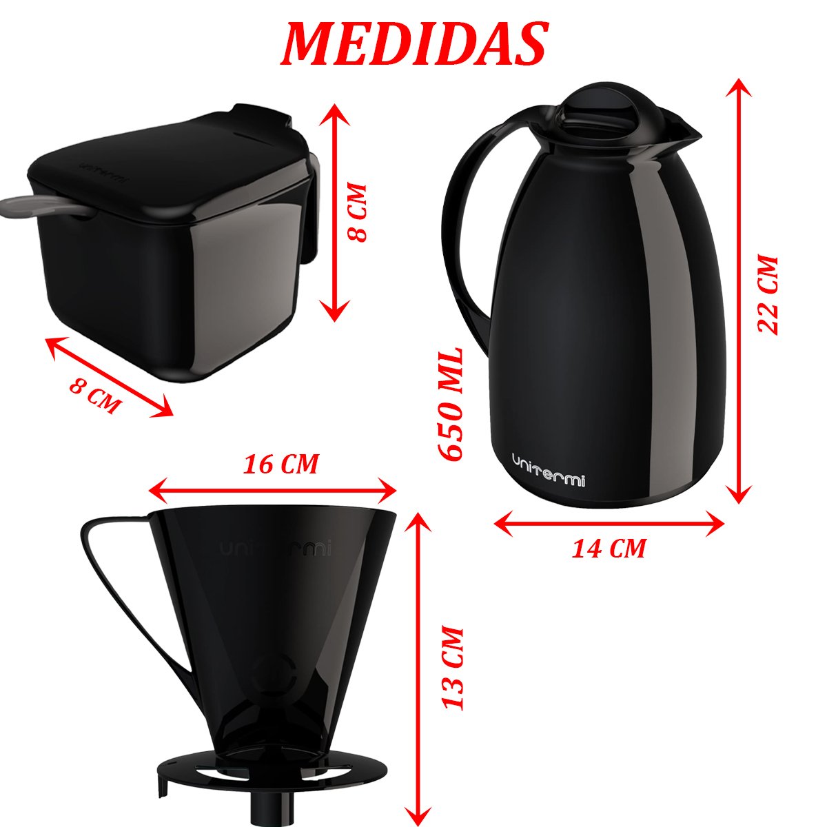 Kit De Café Prático Rosa Açucareira Garrafa Térmica Filtro