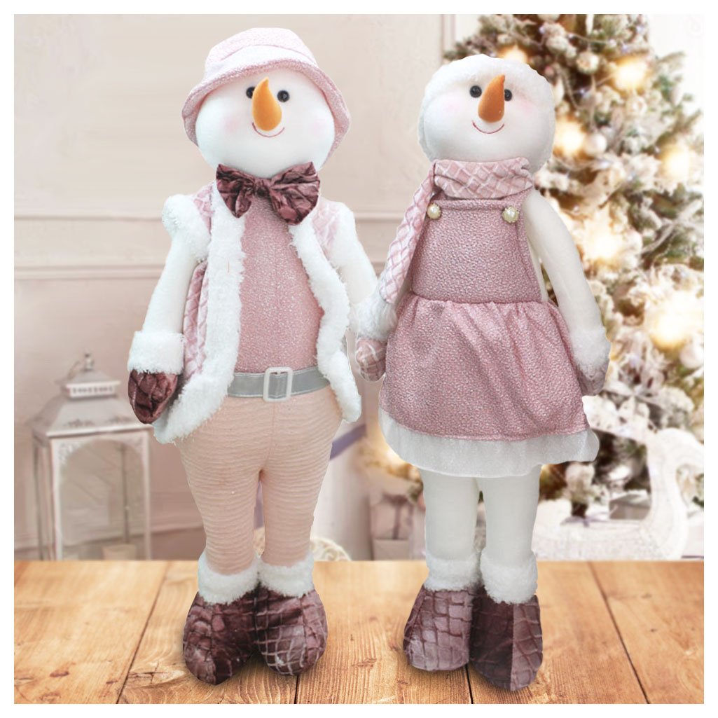 Kit Dupla Boneco Natal Boneco De Neve Rosa Natalino