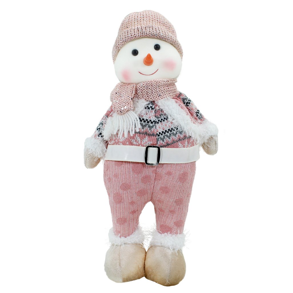 Kit Dupla Boneco Natal Rena Boneca de Neve Rosa Natalina Tecido 44,5cm