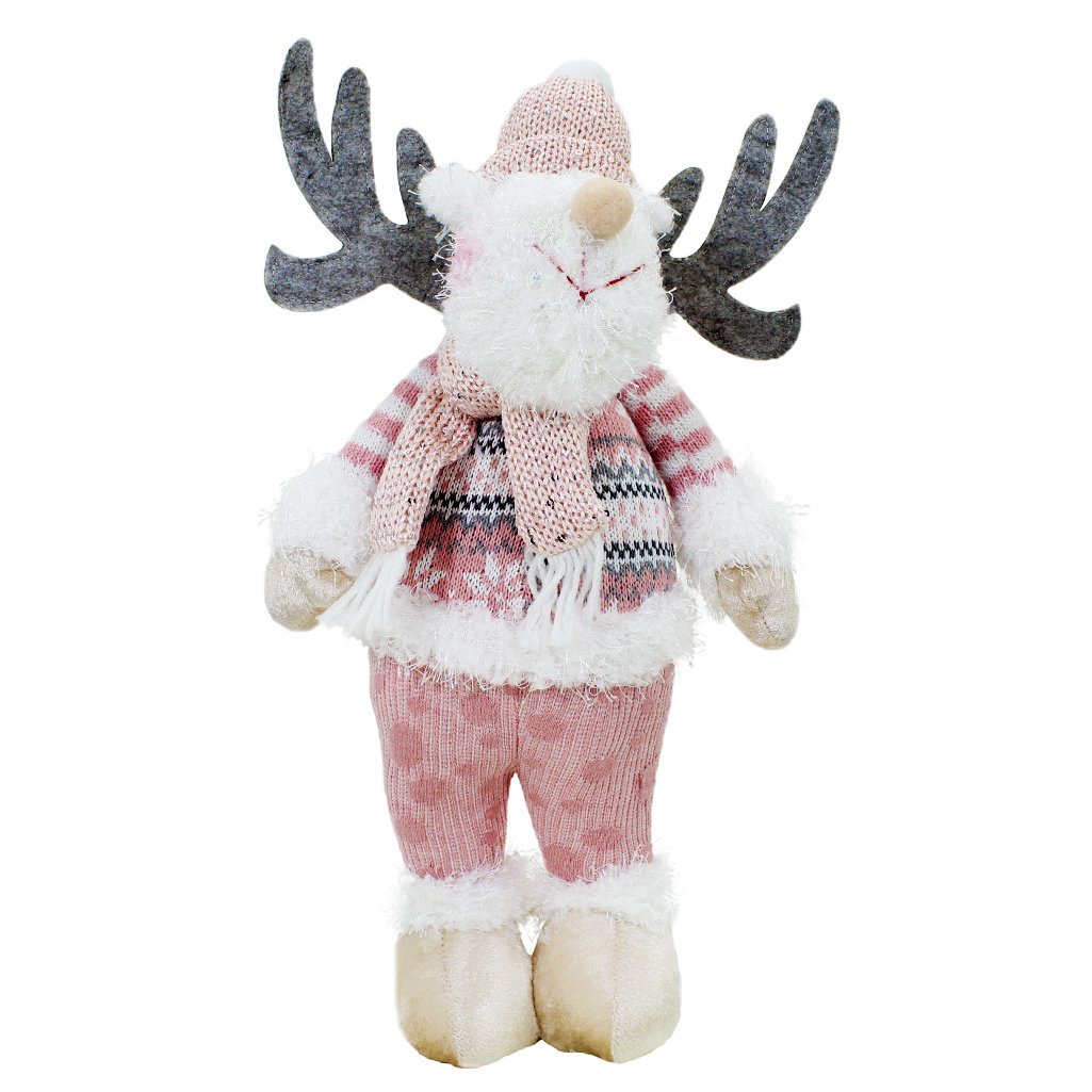 Kit Dupla Boneco Natal Rena Boneca de Neve Rosa Natalina Tecido 44,5cm