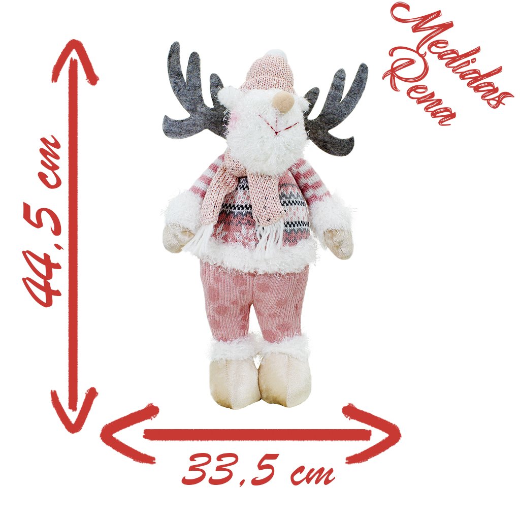 Kit Dupla Boneco Natal Rena Boneca de Neve Rosa Natalina Tecido 44,5cm