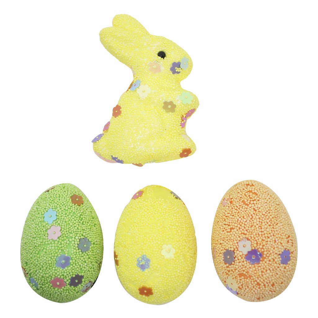Kit Enfeites Decorativos Páscoa 3 Coelhinhos Com Ovos Decorados