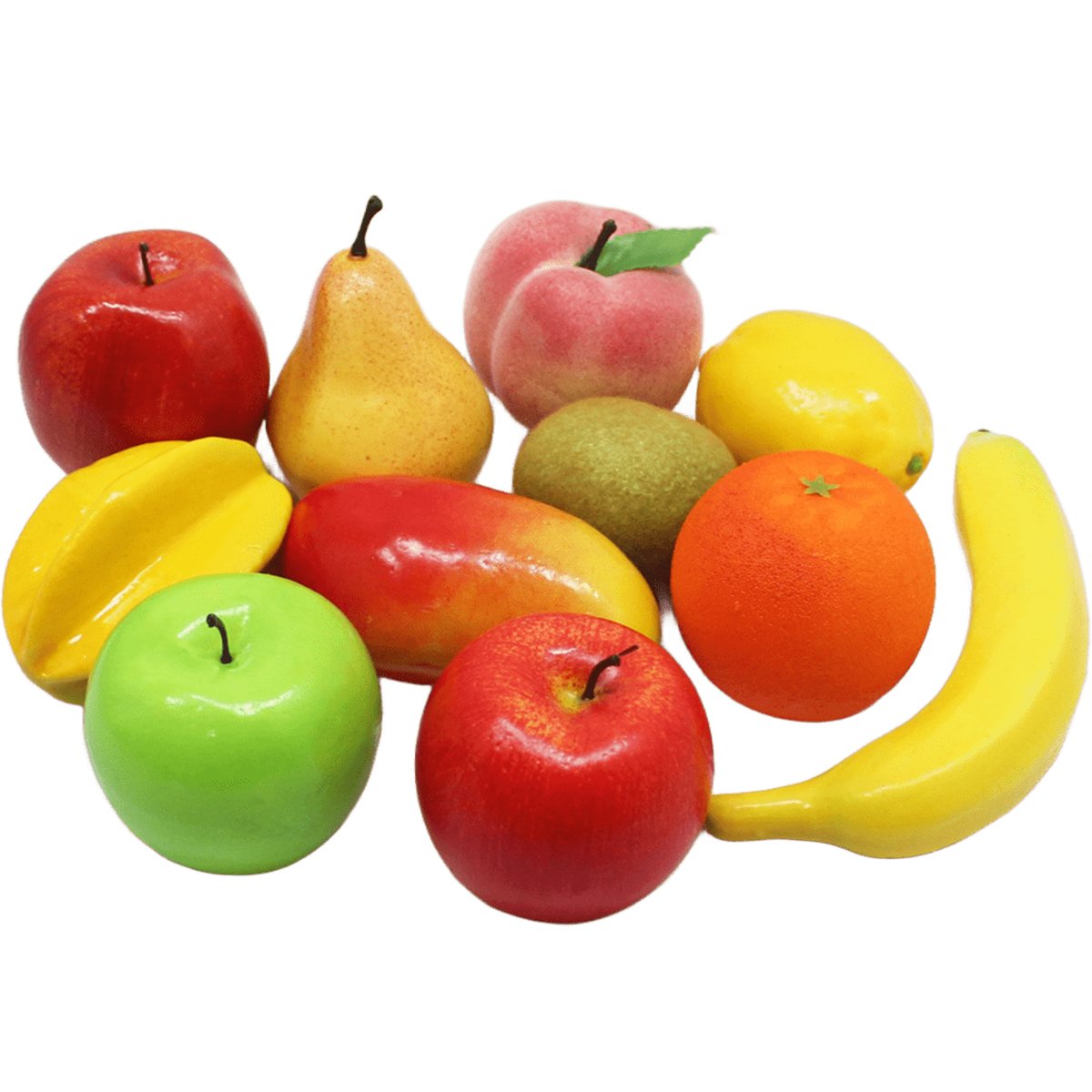 Kit Fruteira Redonda Com 12pçs Frutas Artificial Em Isopor