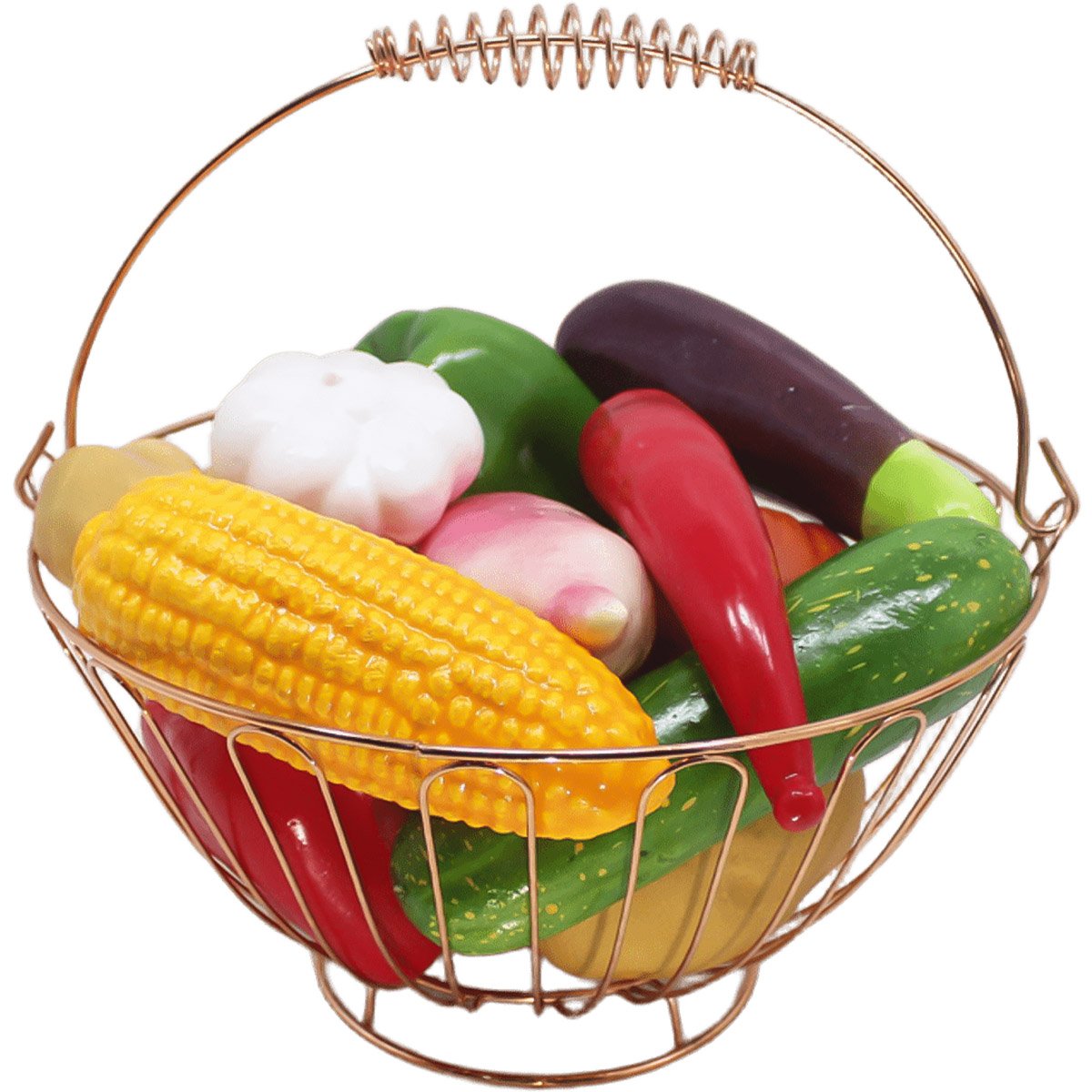 Kit Fruteira Redonda Com 12pçs Legumes Artificiais Em Isopor