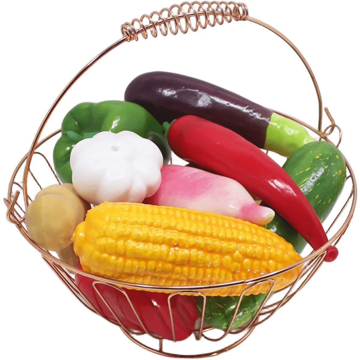 Kit Fruteira Redonda Com 12pçs Legumes Artificiais Em Isopor