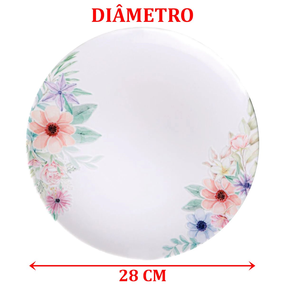 Kit Jogo De Prato Raso Jantar 12 Pessoas 12Pçs Floratta 28cm