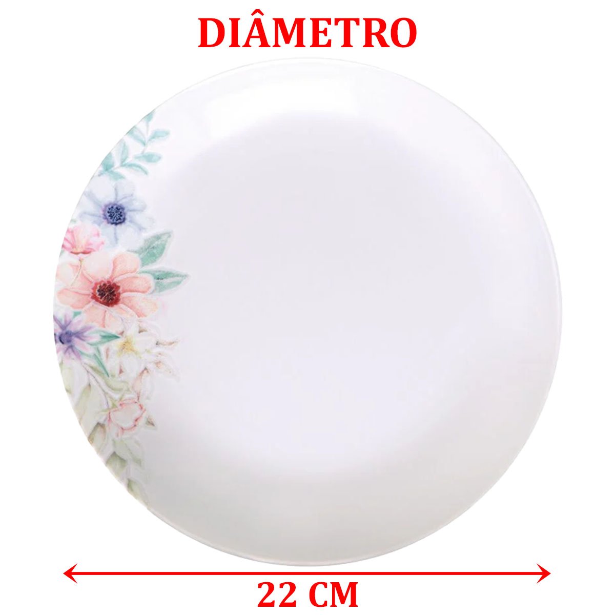 Kit Jogo De Pratos Fundo Sopa 8 Pessoas 8Pçs Floratta 22cm
